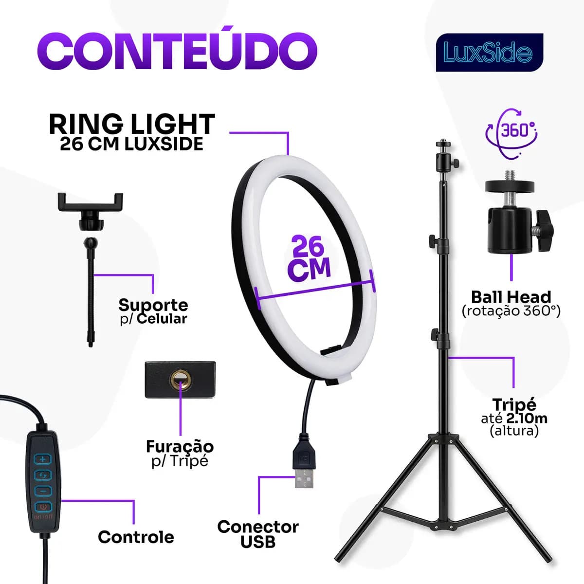 Ring Light com Tripé 10 polegadas — miniatura 5