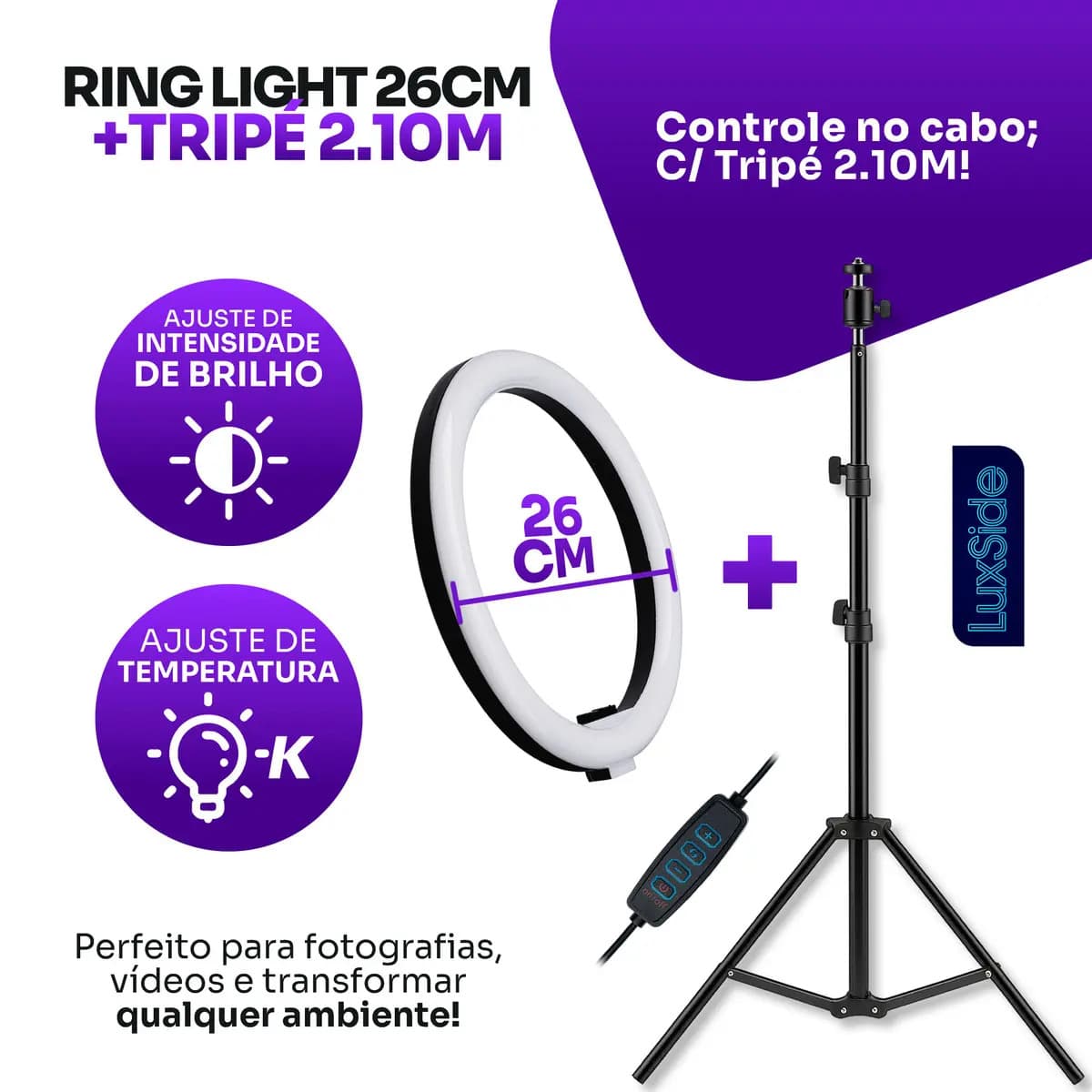 Ring Light com Tripé 10 polegadas — miniatura 3